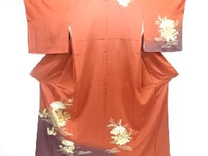 箔置き　扇面に十二単・秋草模様刺繍訪問着